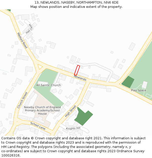 13, NEWLANDS, NASEBY, NORTHAMPTON, NN6 6DE: Location map and indicative extent of plot