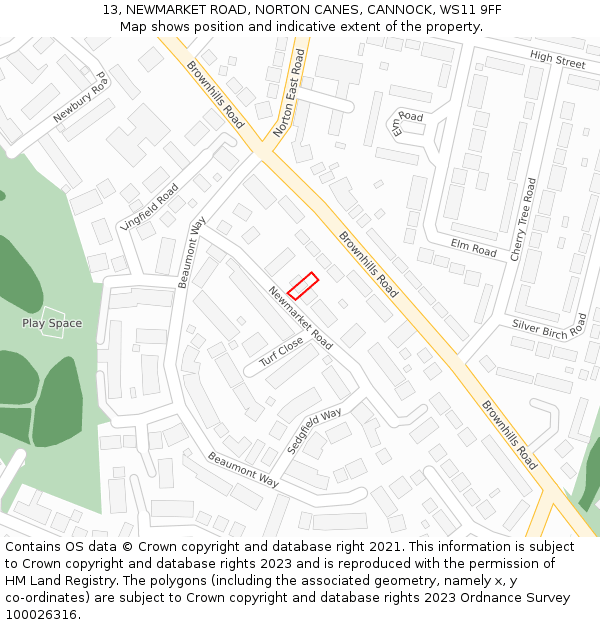 13, NEWMARKET ROAD, NORTON CANES, CANNOCK, WS11 9FF: Location map and indicative extent of plot