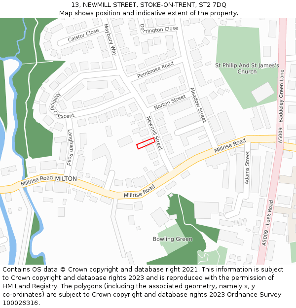 13, NEWMILL STREET, STOKE-ON-TRENT, ST2 7DQ: Location map and indicative extent of plot