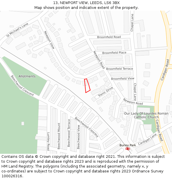 13, NEWPORT VIEW, LEEDS, LS6 3BX: Location map and indicative extent of plot