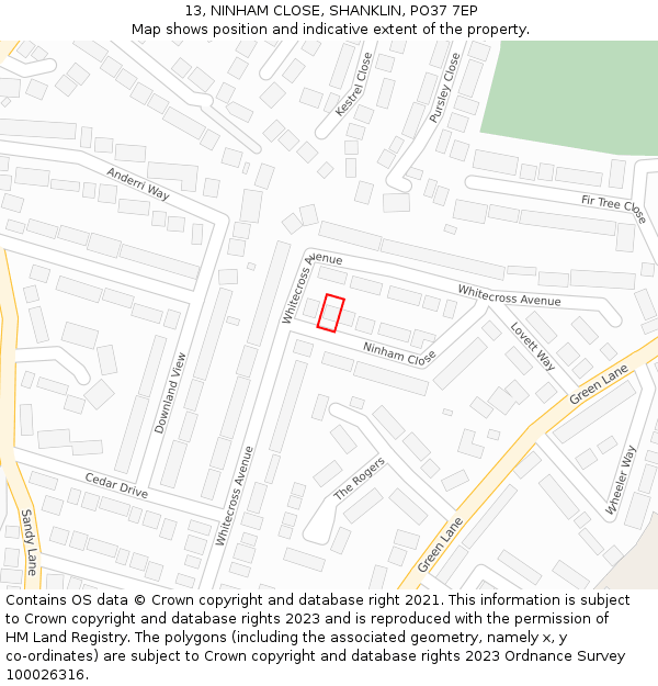 13, NINHAM CLOSE, SHANKLIN, PO37 7EP: Location map and indicative extent of plot