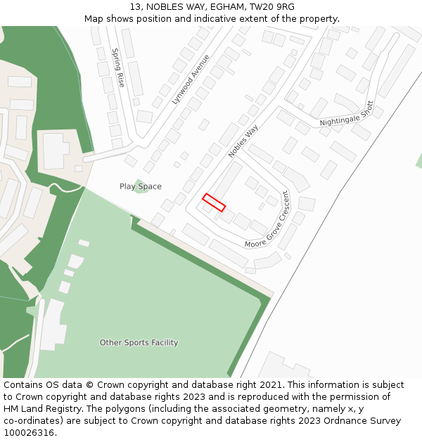 13, NOBLES WAY, EGHAM, TW20 9RG: Location map and indicative extent of plot