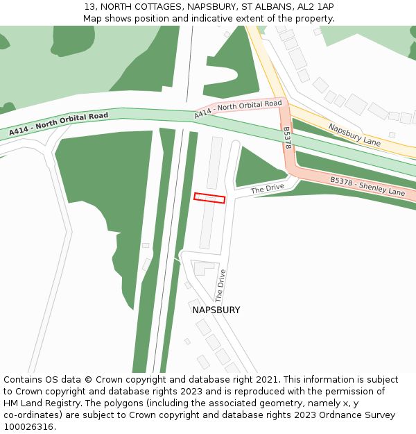 13, NORTH COTTAGES, NAPSBURY, ST ALBANS, AL2 1AP: Location map and indicative extent of plot