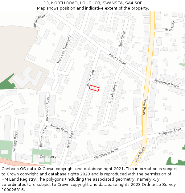 13, NORTH ROAD, LOUGHOR, SWANSEA, SA4 6QE: Location map and indicative extent of plot