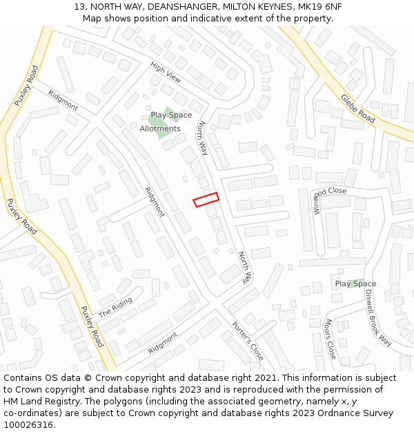 13, NORTH WAY, DEANSHANGER, MILTON KEYNES, MK19 6NF: Location map and indicative extent of plot