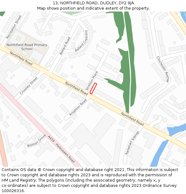 13, NORTHFIELD ROAD, DUDLEY, DY2 9JA: Location map and indicative extent of plot