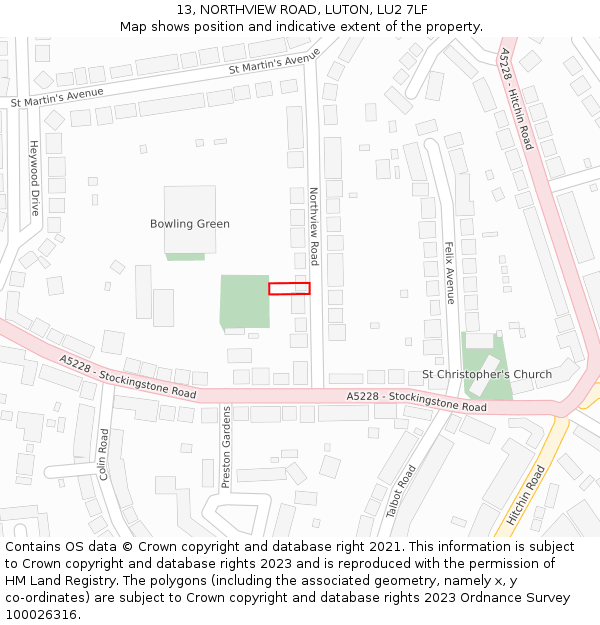 13, NORTHVIEW ROAD, LUTON, LU2 7LF: Location map and indicative extent of plot