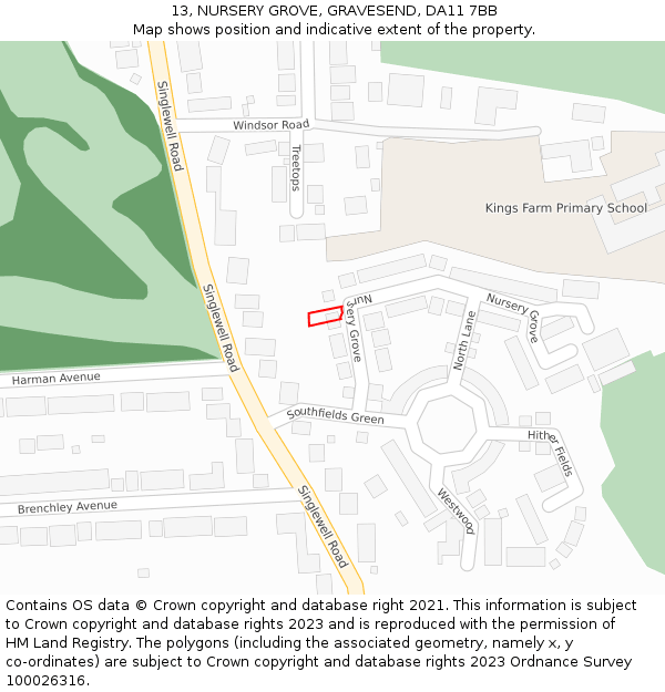 13, NURSERY GROVE, GRAVESEND, DA11 7BB: Location map and indicative extent of plot