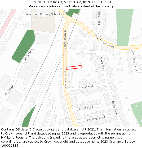 13, NUTFIELD ROAD, MERSTHAM, REDHILL, RH1 3EN: Location map and indicative extent of plot