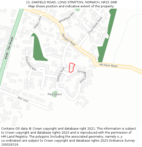 13, OAKFIELD ROAD, LONG STRATTON, NORWICH, NR15 2WB: Location map and indicative extent of plot