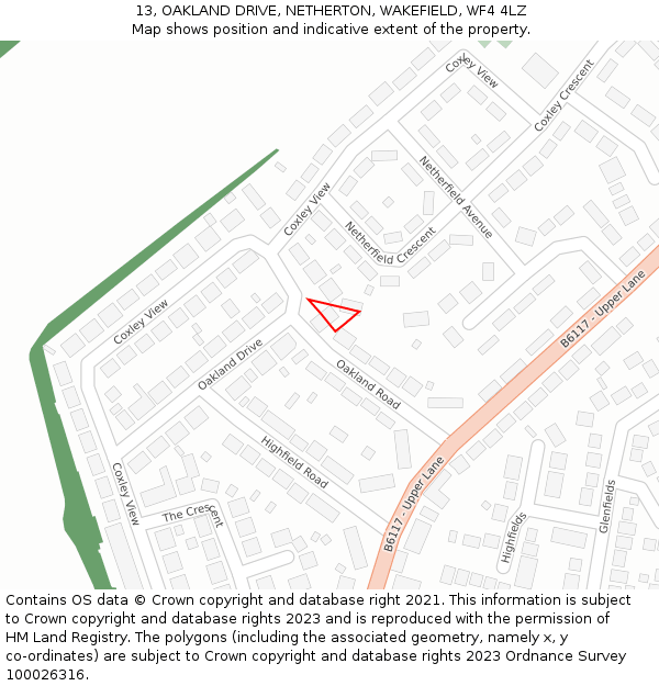 13, OAKLAND DRIVE, NETHERTON, WAKEFIELD, WF4 4LZ: Location map and indicative extent of plot