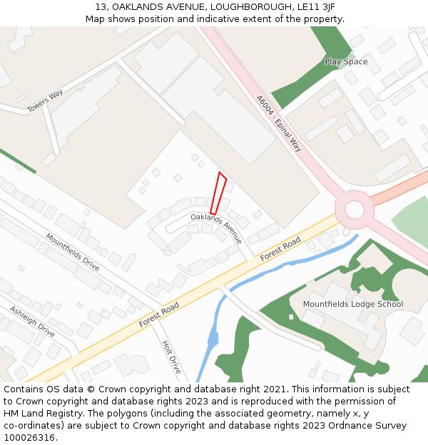 13, OAKLANDS AVENUE, LOUGHBOROUGH, LE11 3JF: Location map and indicative extent of plot
