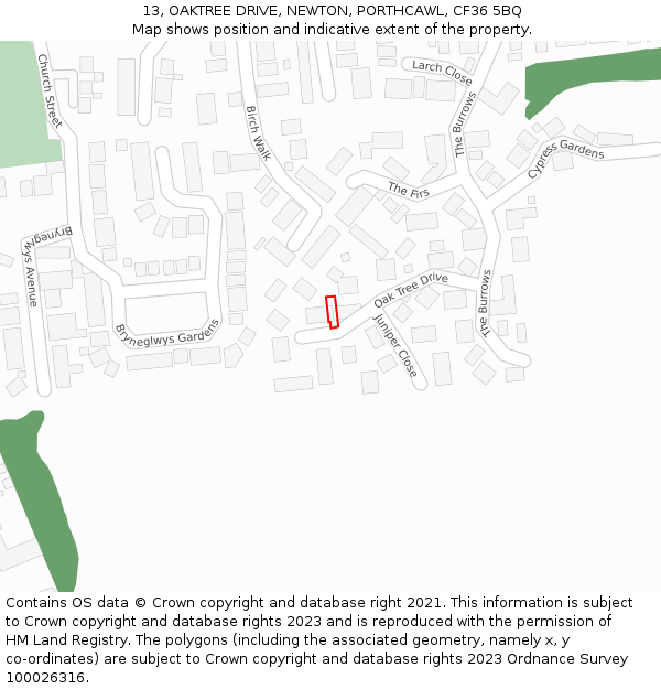 13, OAKTREE DRIVE, NEWTON, PORTHCAWL, CF36 5BQ: Location map and indicative extent of plot