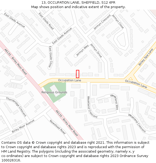 13, OCCUPATION LANE, SHEFFIELD, S12 4PR: Location map and indicative extent of plot