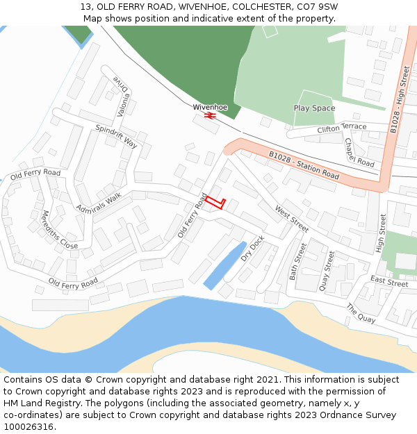 13, OLD FERRY ROAD, WIVENHOE, COLCHESTER, CO7 9SW: Location map and indicative extent of plot