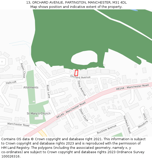 13, ORCHARD AVENUE, PARTINGTON, MANCHESTER, M31 4DL: Location map and indicative extent of plot