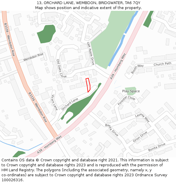 13, ORCHARD LANE, WEMBDON, BRIDGWATER, TA6 7QY: Location map and indicative extent of plot