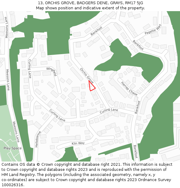 13, ORCHIS GROVE, BADGERS DENE, GRAYS, RM17 5JG: Location map and indicative extent of plot
