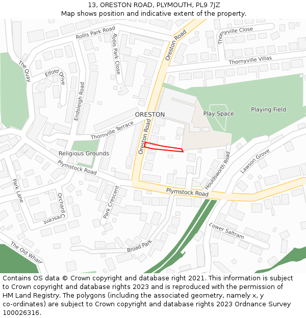 13, ORESTON ROAD, PLYMOUTH, PL9 7JZ: Location map and indicative extent of plot