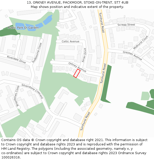 13, ORKNEY AVENUE, PACKMOOR, STOKE-ON-TRENT, ST7 4UB: Location map and indicative extent of plot