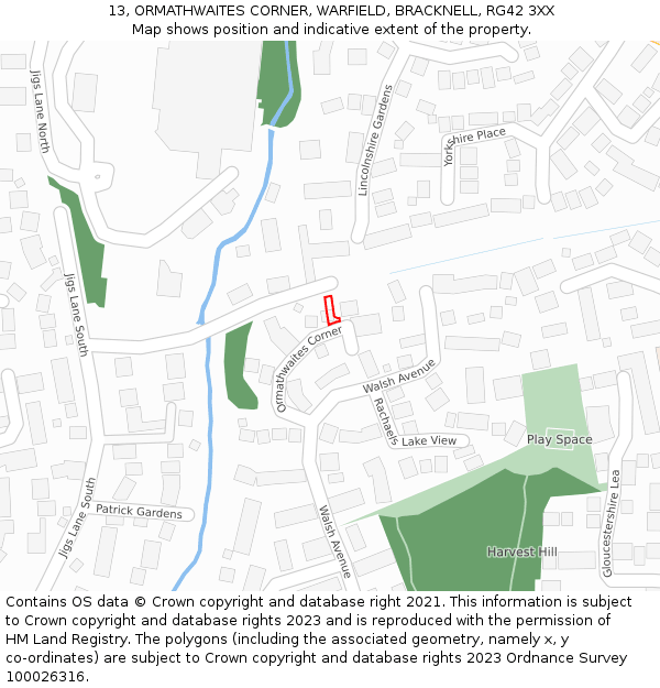 13, ORMATHWAITES CORNER, WARFIELD, BRACKNELL, RG42 3XX: Location map and indicative extent of plot