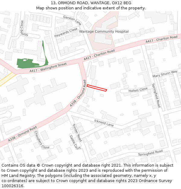 13, ORMOND ROAD, WANTAGE, OX12 8EG: Location map and indicative extent of plot