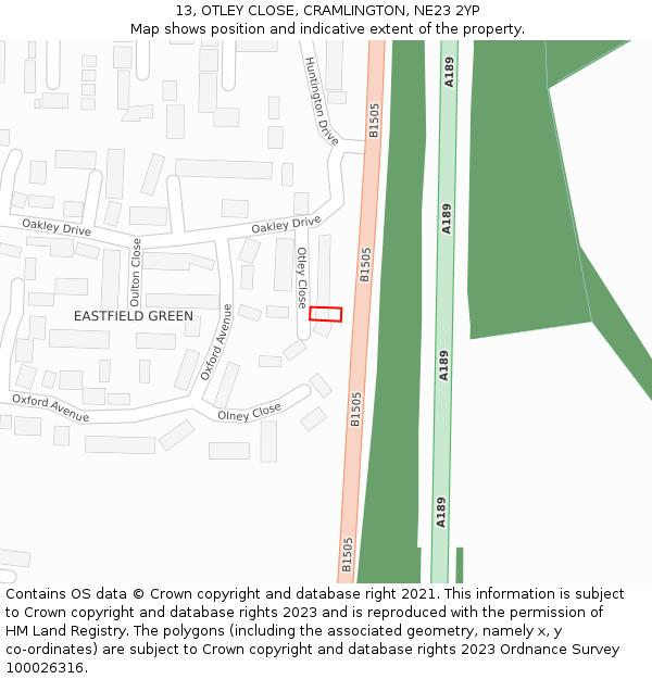 13, OTLEY CLOSE, CRAMLINGTON, NE23 2YP: Location map and indicative extent of plot