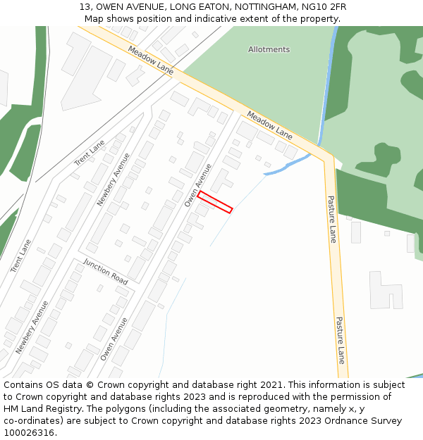 13, OWEN AVENUE, LONG EATON, NOTTINGHAM, NG10 2FR: Location map and indicative extent of plot