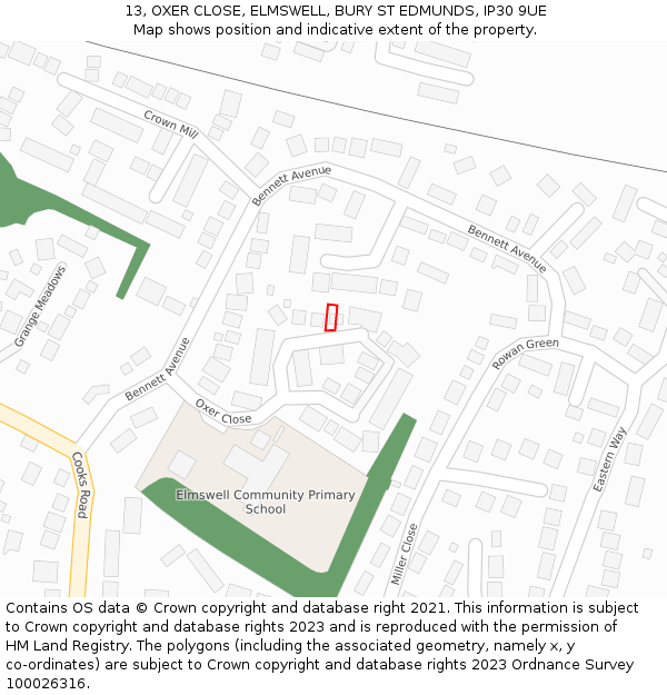 13, OXER CLOSE, ELMSWELL, BURY ST EDMUNDS, IP30 9UE: Location map and indicative extent of plot