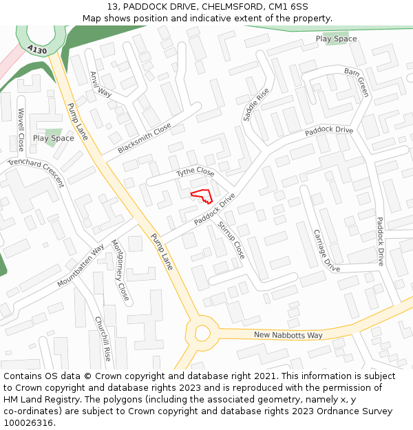 13, PADDOCK DRIVE, CHELMSFORD, CM1 6SS: Location map and indicative extent of plot