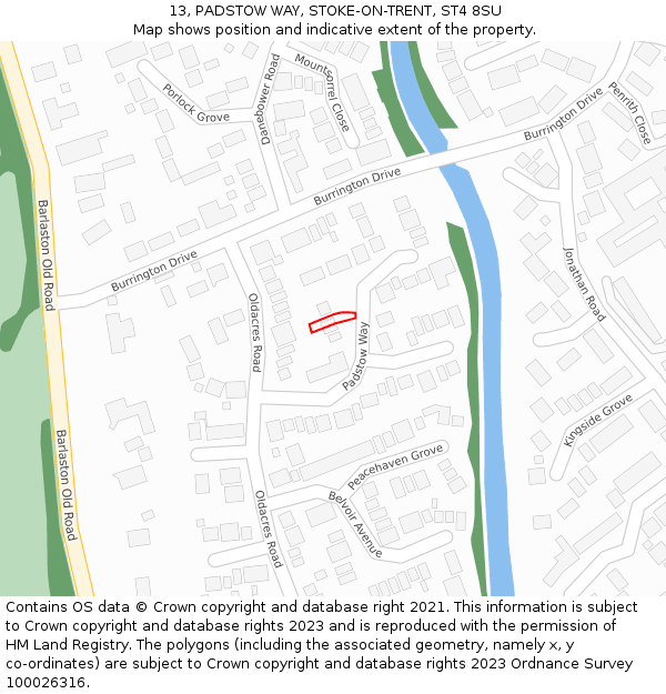 13, PADSTOW WAY, STOKE-ON-TRENT, ST4 8SU: Location map and indicative extent of plot