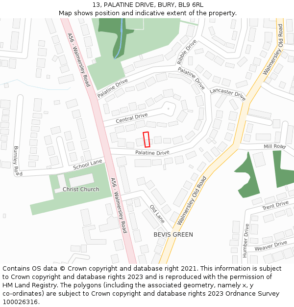 13, PALATINE DRIVE, BURY, BL9 6RL: Location map and indicative extent of plot