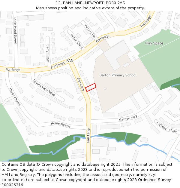 13, PAN LANE, NEWPORT, PO30 2AS: Location map and indicative extent of plot