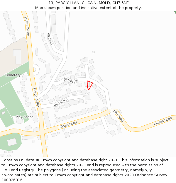 13, PARC Y LLAN, CILCAIN, MOLD, CH7 5NF: Location map and indicative extent of plot