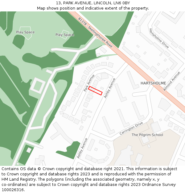13, PARK AVENUE, LINCOLN, LN6 0BY: Location map and indicative extent of plot