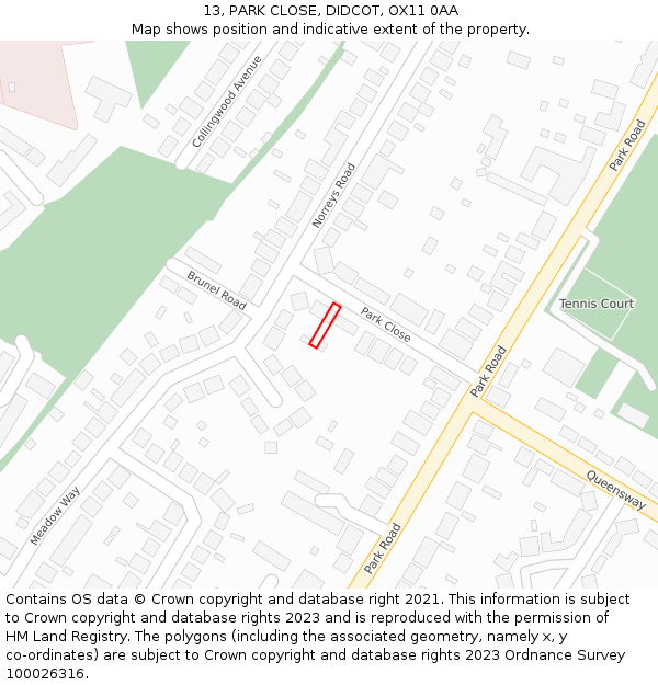 13, PARK CLOSE, DIDCOT, OX11 0AA: Location map and indicative extent of plot
