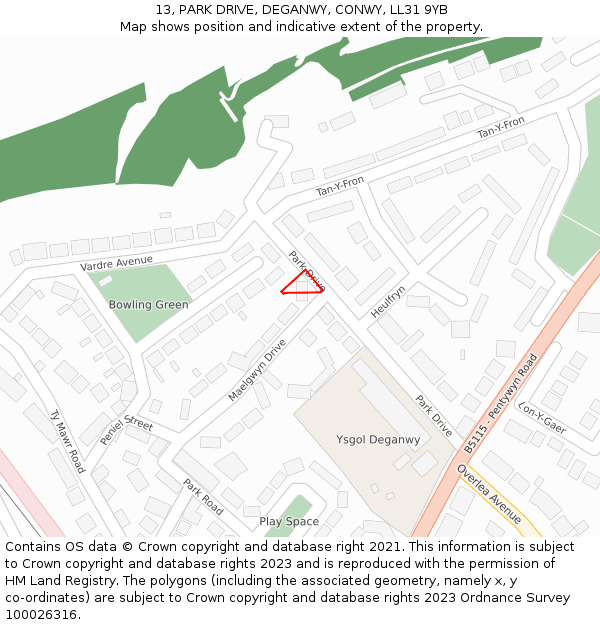 13, PARK DRIVE, DEGANWY, CONWY, LL31 9YB: Location map and indicative extent of plot