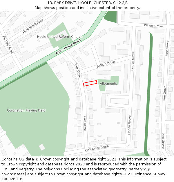 13, PARK DRIVE, HOOLE, CHESTER, CH2 3JR: Location map and indicative extent of plot