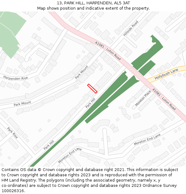 13, PARK HILL, HARPENDEN, AL5 3AT: Location map and indicative extent of plot