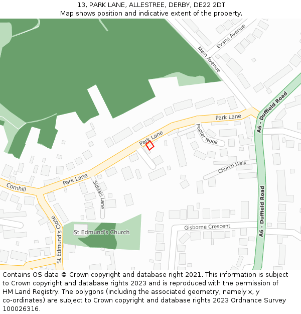 13, PARK LANE, ALLESTREE, DERBY, DE22 2DT: Location map and indicative extent of plot