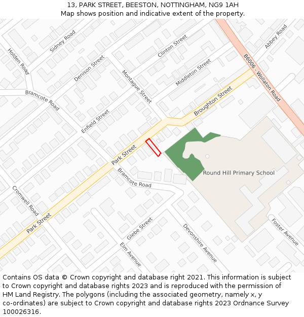 13, PARK STREET, BEESTON, NOTTINGHAM, NG9 1AH: Location map and indicative extent of plot