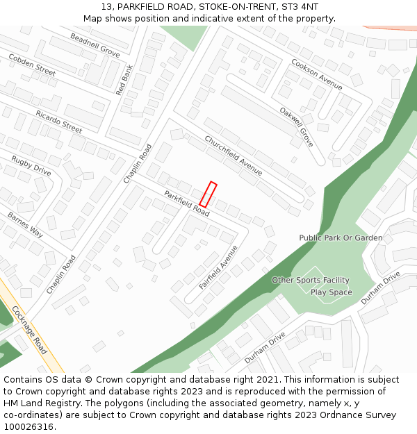 13, PARKFIELD ROAD, STOKE-ON-TRENT, ST3 4NT: Location map and indicative extent of plot