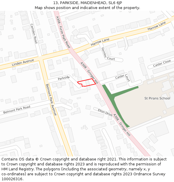 13, PARKSIDE, MAIDENHEAD, SL6 6JP: Location map and indicative extent of plot