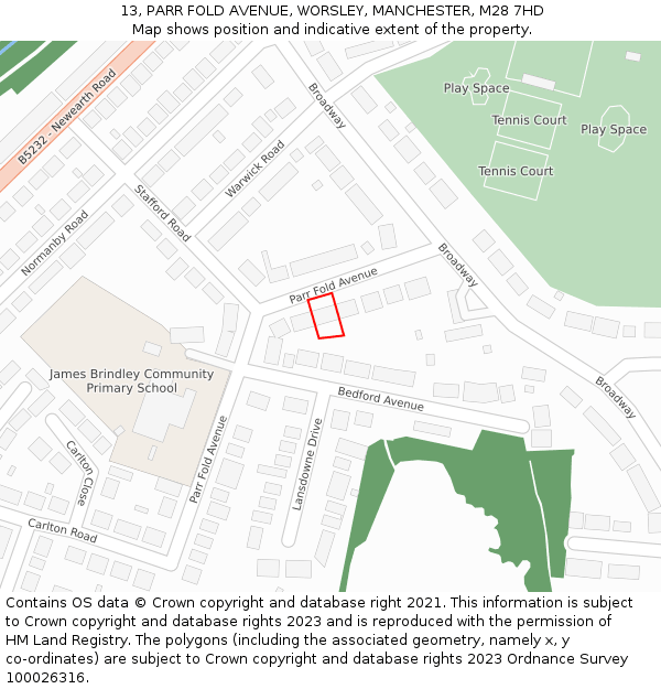 13, PARR FOLD AVENUE, WORSLEY, MANCHESTER, M28 7HD: Location map and indicative extent of plot