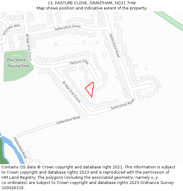 13, PASTURE CLOSE, GRANTHAM, NG31 7HW: Location map and indicative extent of plot