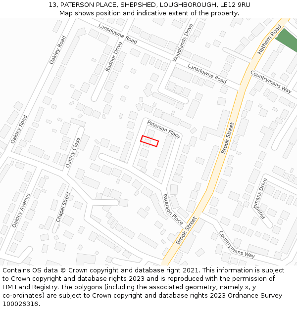 13, PATERSON PLACE, SHEPSHED, LOUGHBOROUGH, LE12 9RU: Location map and indicative extent of plot