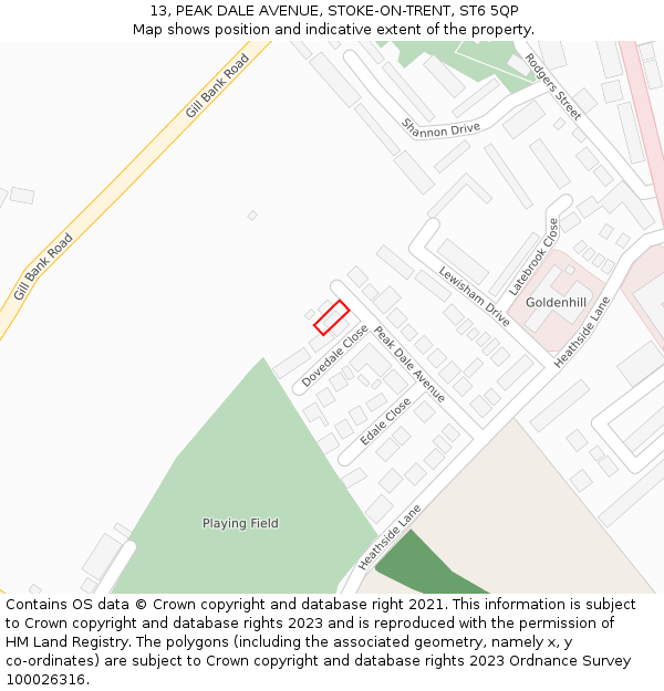 13, PEAK DALE AVENUE, STOKE-ON-TRENT, ST6 5QP: Location map and indicative extent of plot