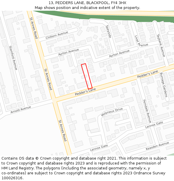 13, PEDDERS LANE, BLACKPOOL, FY4 3HX: Location map and indicative extent of plot