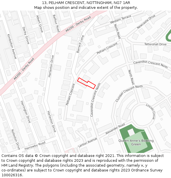 13, PELHAM CRESCENT, NOTTINGHAM, NG7 1AR: Location map and indicative extent of plot