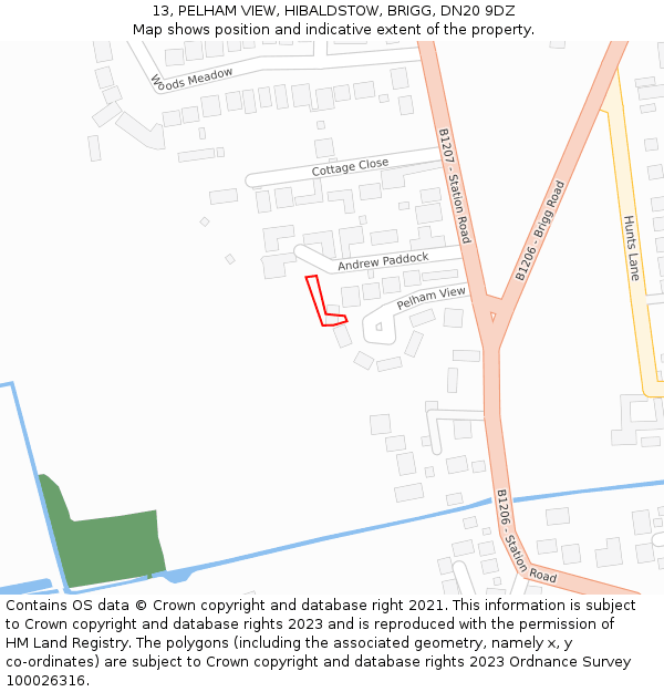 13, PELHAM VIEW, HIBALDSTOW, BRIGG, DN20 9DZ: Location map and indicative extent of plot